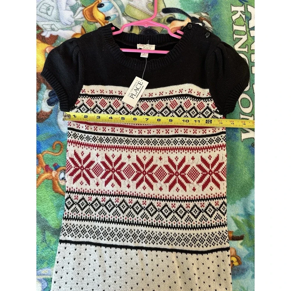 NWT CHILDREN'S‎ PLACE Girls Black Red White Snowflake Sweater Dress Size L 10-12